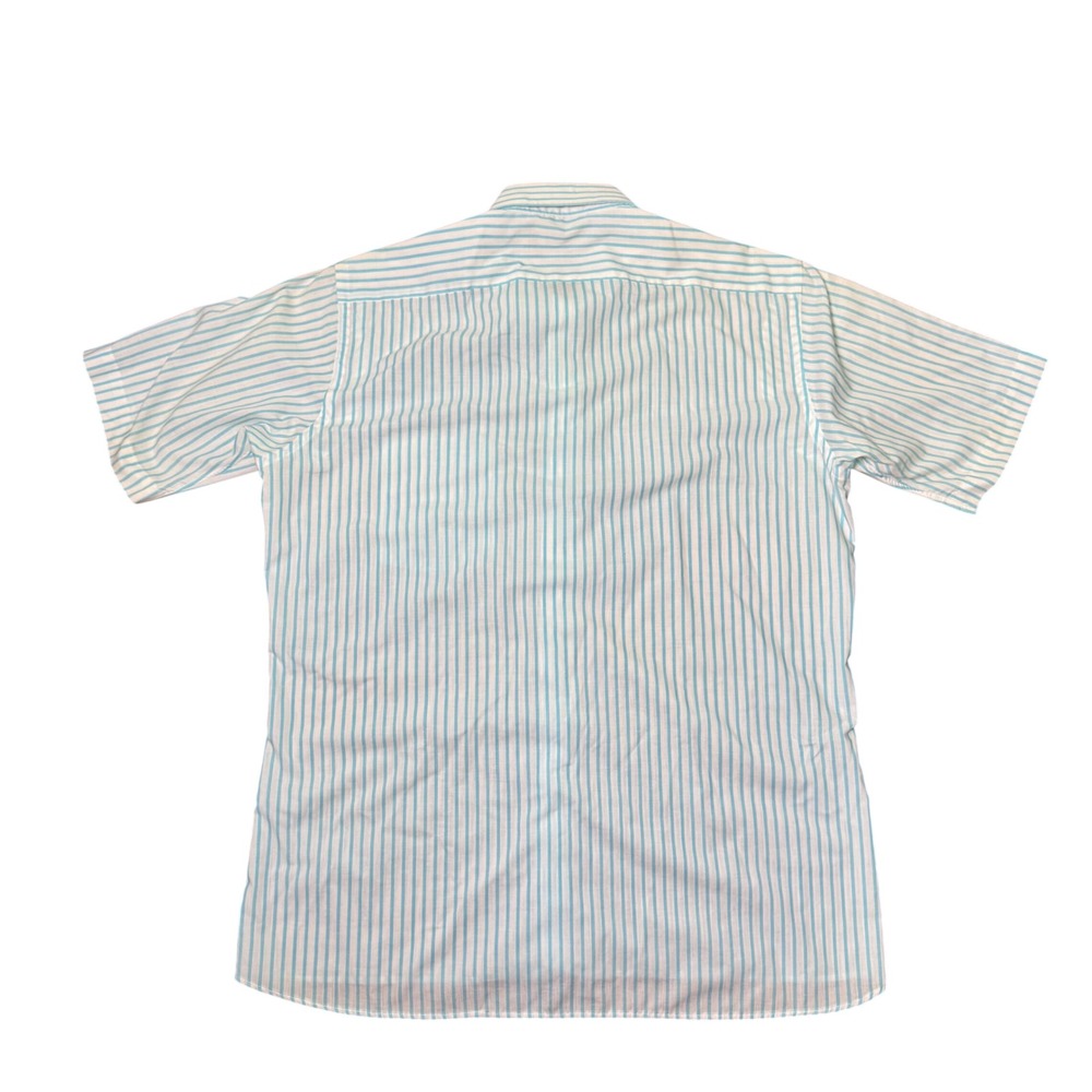 Christian Dior 80s Striped Short Sleeve Shirt Turquoise/Mint Green Mens Size 16 - Picture 2 of 8